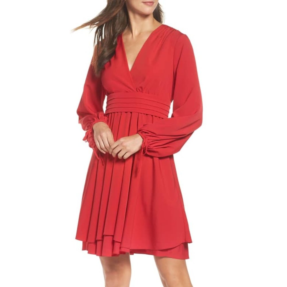ELIZA J FLARE DRESS LONG SLEEVES RED SIZE 10 NWT